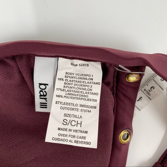 Bar III Ribbed Grommet Halter Triangle Bikini Swim Top Burgundy Size Small NEW - Picture 9 of 11